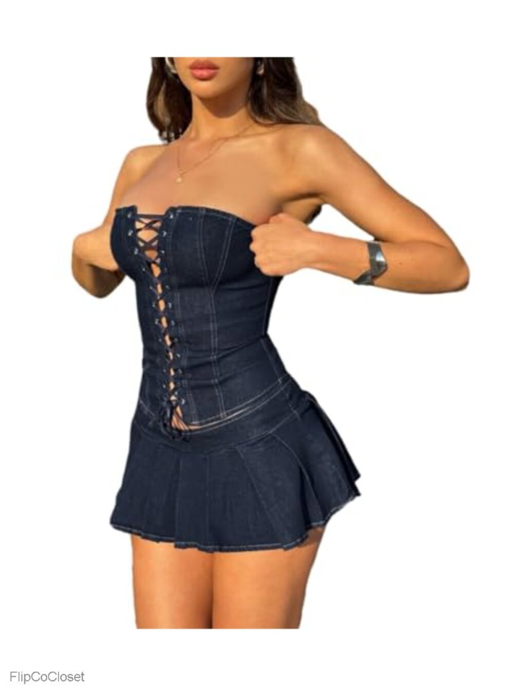 Sleeveless Off Shoulder Corset Top and Mini Skirt 2 Piece Set